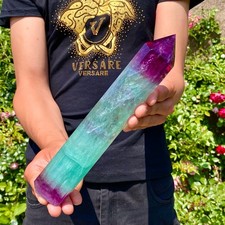 2LB  Natural Rainbow Fluorite Quartz Healing Stone Crystal Point Wand Obelisk picture