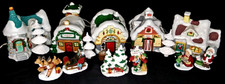 Vintage 1990s Noma Santa Town Lighted Porcelain 13 Piece Christmas Village Set picture