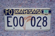 1992 KANSAS WHEAT License Plate picture