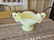 Vintage Fenton Custard Glass Handled Compote picture