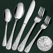 40-Piece Vintage Carved Silverware Set for 8, Stainless Steel Flatware Set wi... picture
