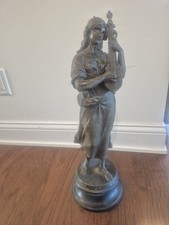 Antique French Bronze Spelter Women playing a mandolin. 1800's 21