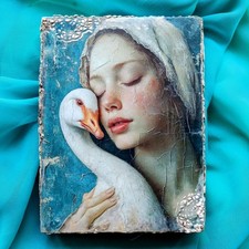 Memory Block Wall Art Home Interior Design Young Peasant Girl Goose 8x6n picture