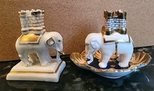 Stafforshire Elephant Castle Match & Spill Holder Set Pair Porcelain Extra RARE picture