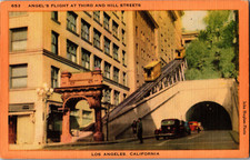 Vintage Postcard Los Angeles California LA Angel's Flight 3rd Hill Street Linen picture