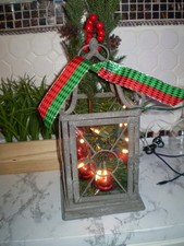 VINTAGE METAL AND GLASS LANTERN CHRISTMAS/FALL DECOR WITH DOOR picture