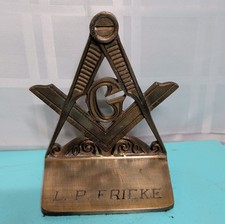 Vintage Brass Tone Bookend Masonic Freemason Compass Square Decor 6