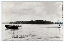 c1950's Surf Boating Aragain Lodge Harlowe Ontario Canada RPPC Photo Postcard picture