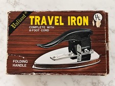 Vintage Valiant Travel Iron 15/2319 Tested Working Folding Handle Cord Box picture