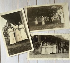 3 Antique Snapshot Photos Family Friends Lovely Women Girls Croquet Celebration picture