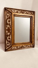 Mirror 12 x 10 Vintage Peruvian Reverse Painted Glass Handcrafted Gold Gilt picture
