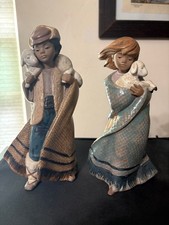 2 Lladro Gres Retired Figurines #2163 MOUNTAIN SHEPHERD & #2164 MY LOST LAMB picture