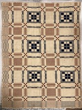 Antique American Woven Wool Overshot Coverlet Blanket Salvaged Remnant Primitive picture