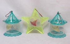 (3) Vintage Blue Gold Star SPINNER Pinwheel Twinkler Birdcage Christmas Ornament picture