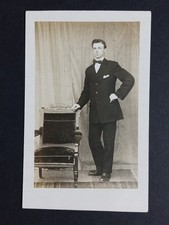 Vintage RPPC Young Man Studio Portrait Bow Tie Suit Fashion 1900s Postcard picture