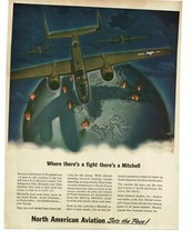 1943 North American B-25 Mitchell Bomber over earth globe WWII Vintage Print Ad picture
