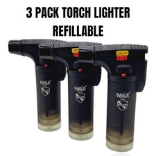 3 Pack BLACK  Eagle Butane Torch Lighter Gun Windproof Adj Jet Flame Refillable picture
