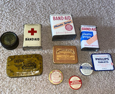 Vintage (mostly) Pharma Tins Lot Of 10: Band-Aid, Phillips Milk of Magnesia, Med picture