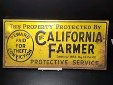 Vintage Early 50-60s Embossed California Farmer-Stockman Tin Protection Sign picture