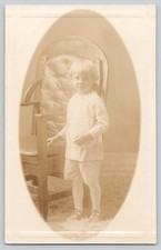 RPPC Antique Boy Oval Studio Portrait Armchair c1910s Real Photo picture