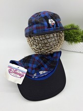 Vintage 90s The Disney Store Mickey Mouse M Blue Plaid Snapback Hat Made in USA picture