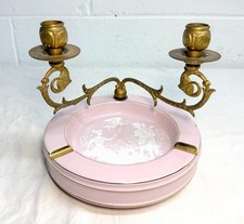 Vintage pate sur pate Italian pink porcelain gilt bronze ashtray candle holder picture