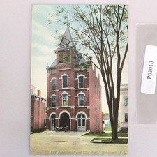 Fire Department & City Hall Johnstown New York 1909 Postcard Antique NY PC picture