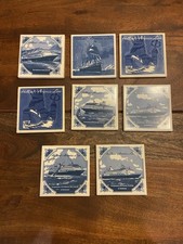 Lot of 8 Vintage Holland America Line Delft Blue Ceramic Tile Coasters Unused EC picture
