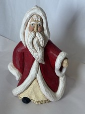 Lee & Lillian Perkins Old World Santa Hand Carved Wood Signed 2011 10in picture