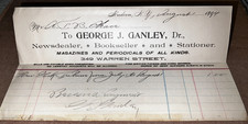 1894 George J Ganley Hudson NY Newsdealer Bookseller New York Tribune Billhead picture