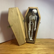 Handmade Wooden Coffin With Skeleton Halloween Storage Box 16” X 7 1/2” picture