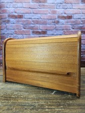 Vintage Mid Century Teak-Tech Tambour Roll Top Wood Storage Box Desk CD Holder picture