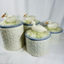 Rare Vtg Ceramic Duck Canister Set 4 Pc Lidded Farmhouse Country Cottagecore picture
