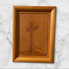 Darwin Ohlerking Vintage Tooled Leather Cross Art Framed Iowa Master Artist picture