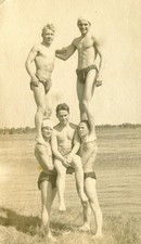 Shirtless Handsome young men acrobat beach gay vintage photo picture