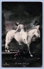 La Belle Fatma Lady White Horse Antique 1909 Tinted Photo Postcard GG Co -1303 picture