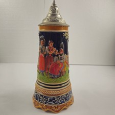 Vtg German Wind Up Music Box Beer Stein Pewter Lid Alpine Scene 9in DBGM Stien#4 picture