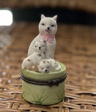 White Cat And Kittens Trinket Holder - Vintage picture
