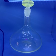Vintage Clear Glass Decanter Ground Stopper UV Reactive Green Glow MCM 8” picture