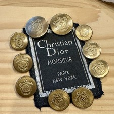 VTG Christian Dior Monsieur Gold-Tone Replacement Buttons Crest Logo Set of 10 picture