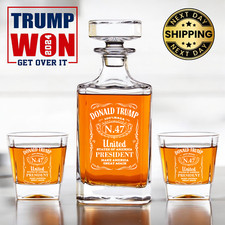 Donald Trump N.47 US President-  Engraved Whiskey Decanter +2  Glasses picture
