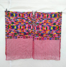 Vintage Guatemalan Huipil Fabric Panels Handwoven Mayan Red Striped Textile picture