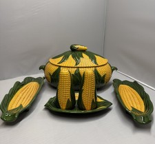 Vintage Corn On The Cob 6 Piece Thanksgiving Set Casserole Platter Salt/Pepper picture