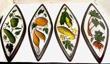 VTG MCM Retro Garden Veggie Wall Plaques Art Decor Chalkware 3D Set (4) 1963 picture