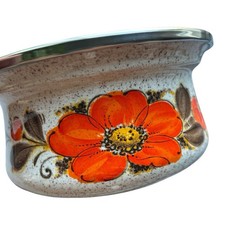 Sanko Ware Japan Show Pans 1-Qt Porcelain Clad Steel Saucepan Orange Floral NIB picture