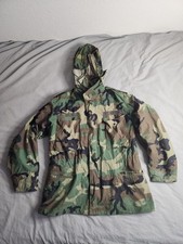 Vintage Woodland Camo Cold Weather Field Coat Mens Size Medium Army Military EUC picture