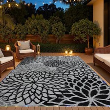 YONILE Outdoor Rug 9x12 ft with LED Light, Outdoor Plastic Straw Rug 9x12ft picture