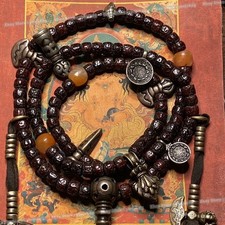 Antique Tibetan Vajrayana Mala - Complete 108 Rudraksha Beads w/ Aged Patina picture