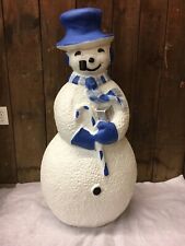 Blow Mold Light Up Winter Snowman Cool Blue With Pipe Union Products picture