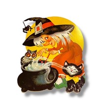 Vintage Eureka Cutout Witch Cat Halloween Cute 10.5